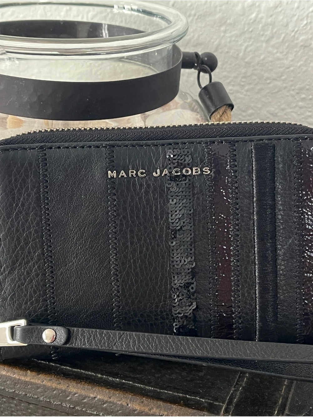 Marc Jacobs Black Sequin & Leather Wristlet